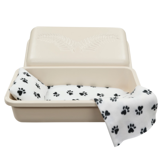 Standard Pet Casket | Almond with Black Paw Print