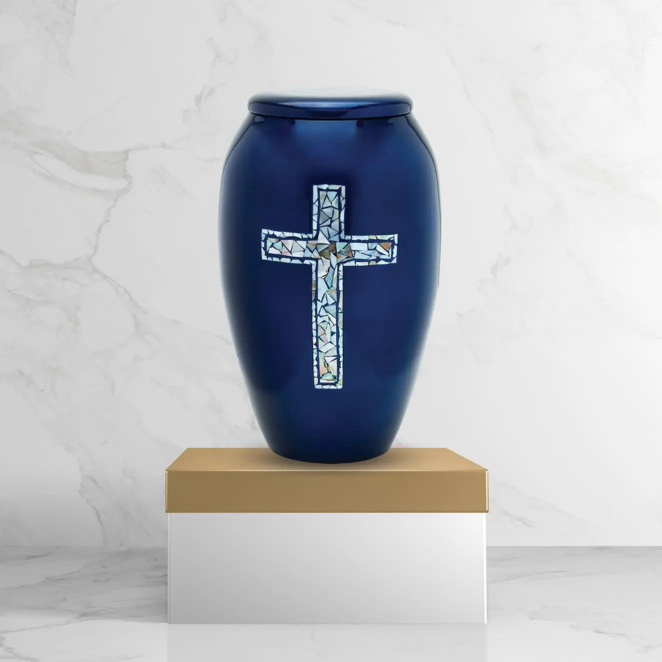 Designer Pet Urn - Blue Cross