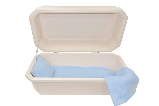 Classic Pet Casket | Almond With Blue