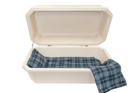 Classic Pet Casket | Almond & Grey Plaid
