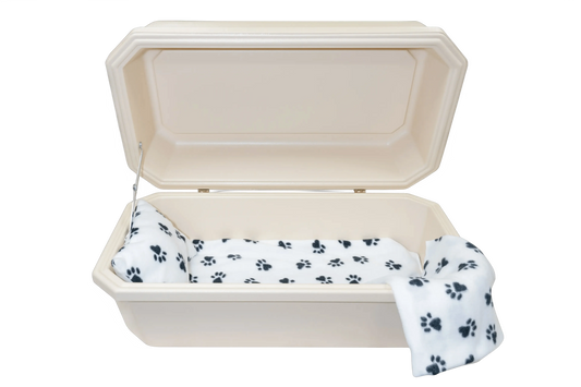 Classic Pet Casket | Almond with Black Paw Print