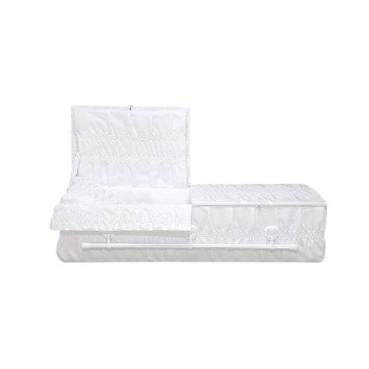 Standard Cloth-Covered Wood Pet Casket | White Crepe