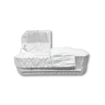 Octagon Cloth-Covered Wood Pet Casket | White Crepe