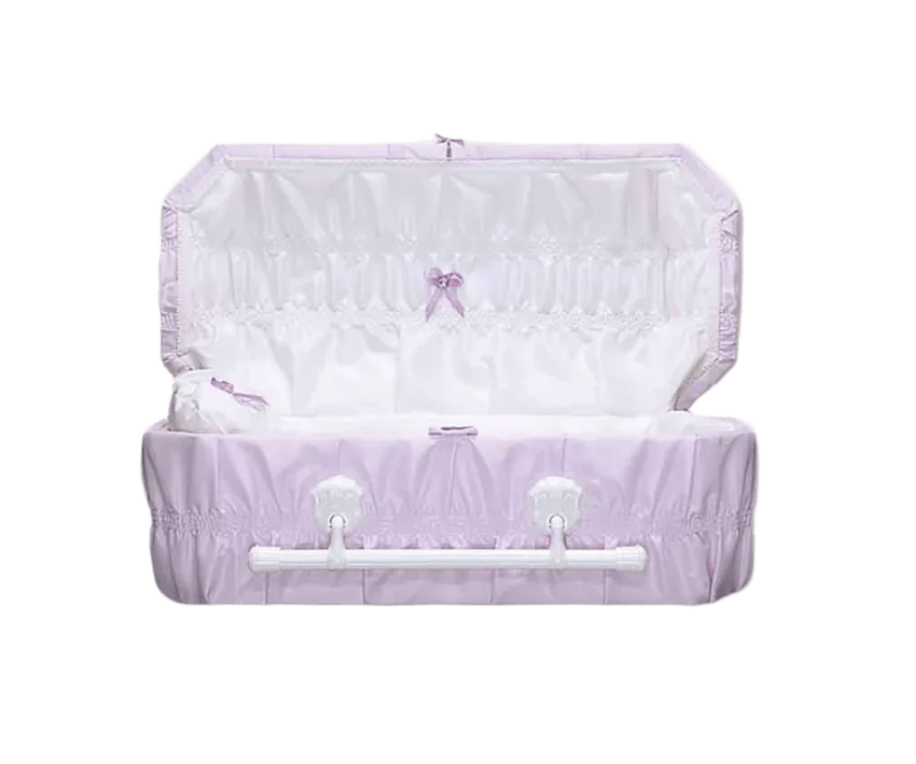 Octagon Cloth-Covered Wood Pet Casket | Lilac Crepe