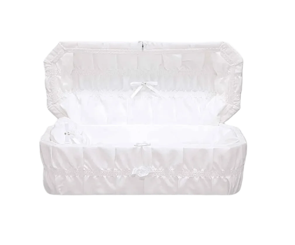 Octagon Cloth-Covered Wood Pet Casket | White Crepe