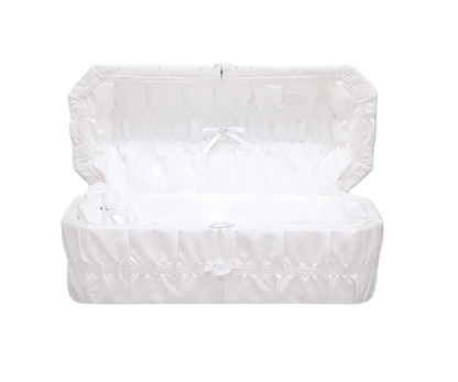 Octagon Cloth-Covered Wood Pet Casket | White Crepe