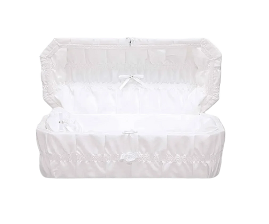 Octagon Cloth-Covered Wood Pet Casket | White Crepe