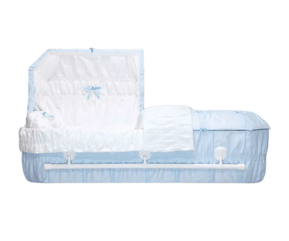 Octagon Cloth-Covered Wood Pet Casket | Blue Crepe