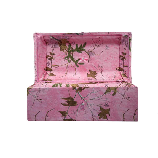 Cloth Covered Pet Casket | Pink Camo Pet Casket