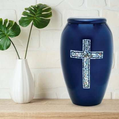 Designer Pet Urn - Blue Cross