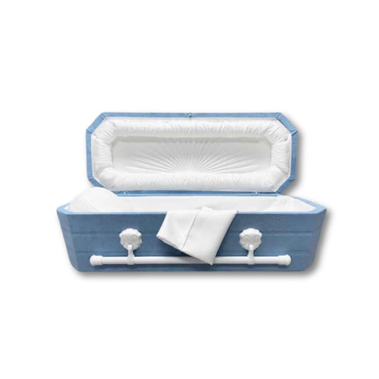 Faux Lambskin-Blue Cloth Covered Wood Pet Casket