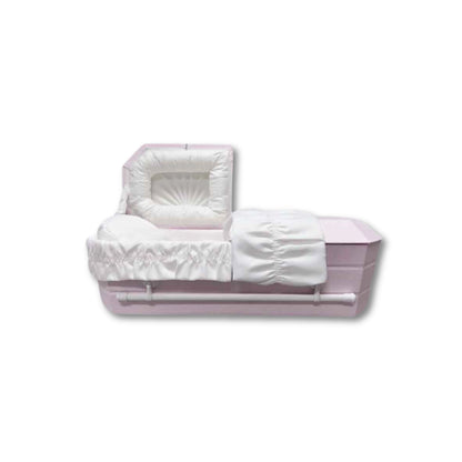 Faux Lambskin-Pink Cloth Covered Wood Pet Casket