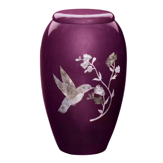 Designer Pet Urn - Burgundy Hummingbird