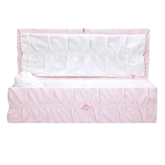 Standard Cloth-Covered Wood Pet Casket | Pink Crepe