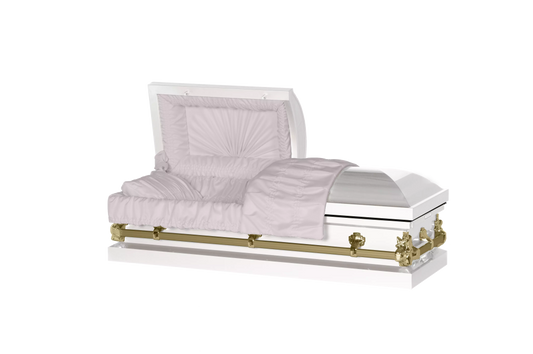 Steel Pet Casket | White & Gold (Pink)