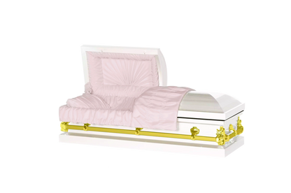 Steel Pet Casket | White & Gold (Pink)