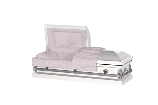 Steel Pet Casket | White & Silver (Pink)