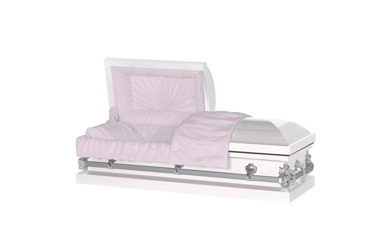 Steel Pet Casket | White & Silver (Pink)