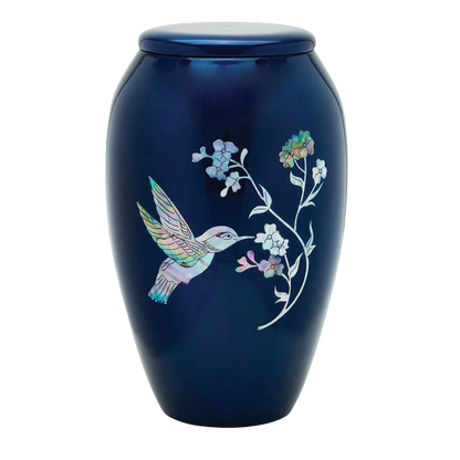 Designer Pet Urn - Blue Hummingbird
