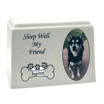 Cultured Marble Pet Urn | White Pet Urn